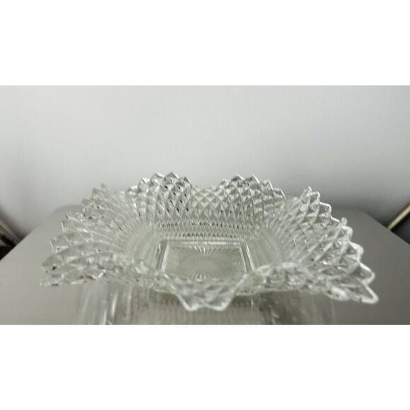 Indiana Glass Clear Depression Glass Square Ruffled Diamond Point 7" Dish Vintag - Picture 2 of 15